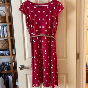 Pink polka dot party dress with belt. Size 10 Anne Klein